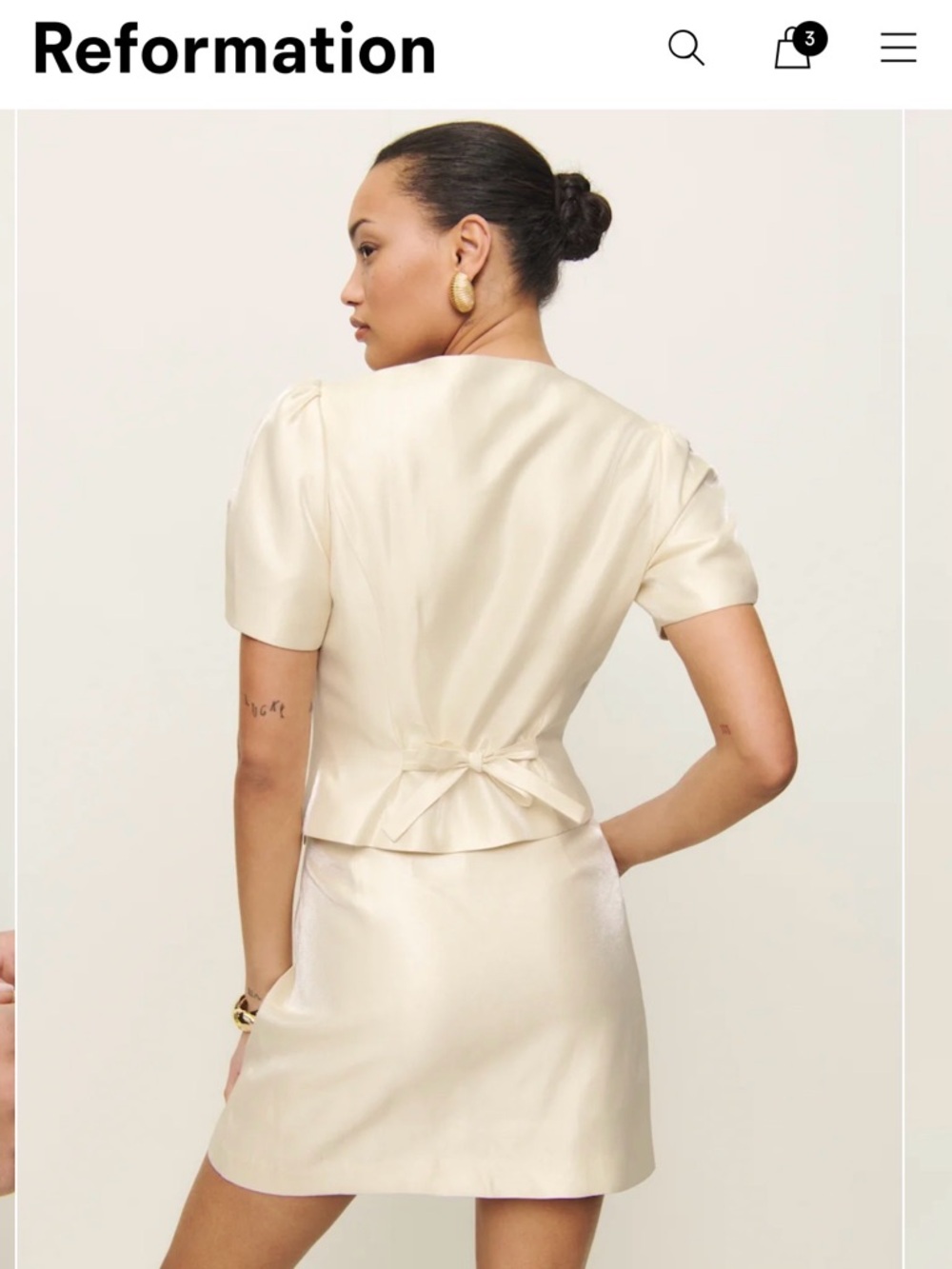 Reformation Mika Two Piece, Cream Mini Skirt - Neutral Satin Finish - Picture 4 of 12